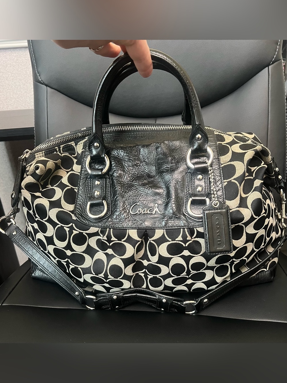 Coach Black & Cream Signature Satchel